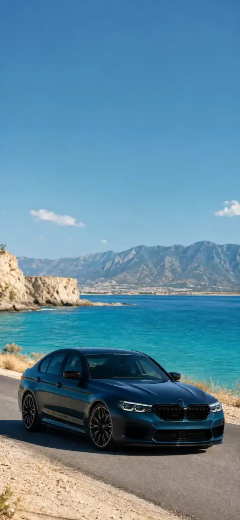 Kuzey Kıbrıs sahil yolunda BMW ve Mercedes otomobilleri